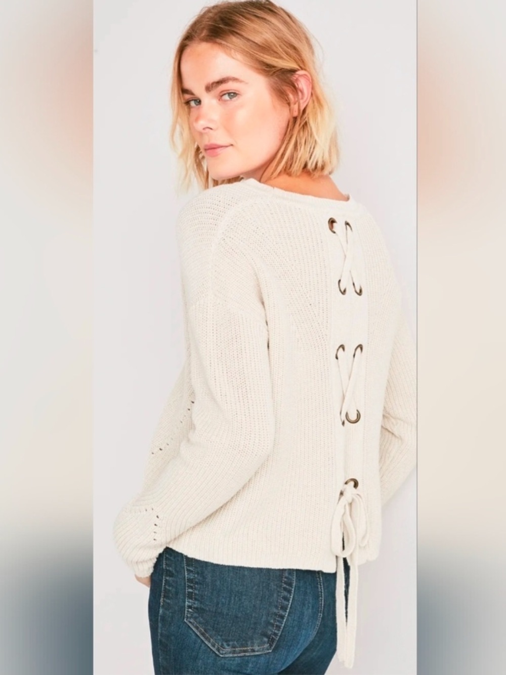 Lucky Brand Cream Lace Back Sweater Small